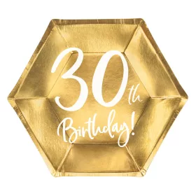Papírtányér elegáns 30-as számmal, Arany, 6db