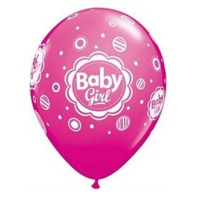 Mintás latex lufi 11" 28cm 6db Baby girl, 17799