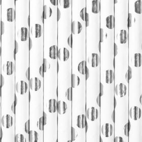 Szívószál papír, ezüst pöttyös 10db