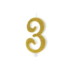 Számgyertya, csillogó arany, 3-as