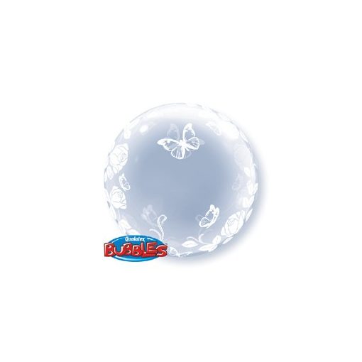 Deco Bubble lufi 24" 61cm krisztálytiszta, átlátszó, pillangó, lepke mintával, Héliummal töltve, 29718