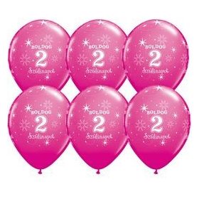   Szám, Számos latex lufi 11" 28cm 6db 2-es lufi Boldog 2. szülinapot!, q37501rp