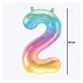   Számos lufi 16" (40cm) fólia szám, számjegy 2 levegővel tölthető, Jelli Ombre, 86369