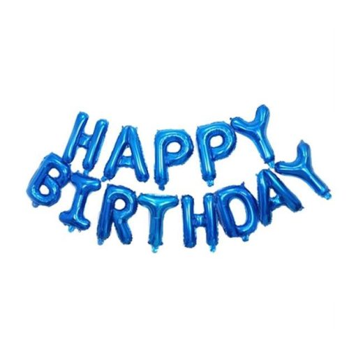 Happy Birthday felirat, kék 16" fólia betűk, csak levegővel tölthető