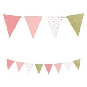   Elegáns Csillogó Arany&Pink Csillagos Zászlófüzér Dekoráció Babaszületésre, 200 cm-es