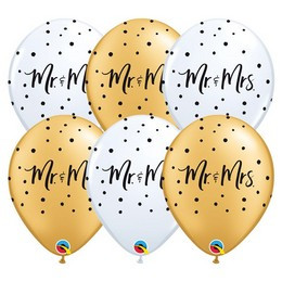 Esküvői latex lufi, Mr&Mrs, 11" 28cm, 25db/csom 24169