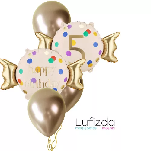 Héliumos luficsokor szülinapra, 5-ös számmal - INGYENES GLS szállítással