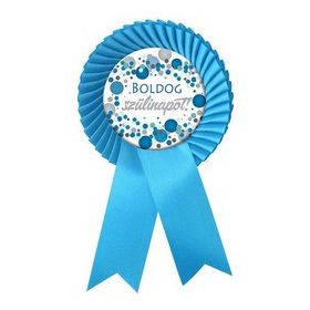   Szalagos kitűző, Boldog Szülinapot, kék konfetti, mszk26941