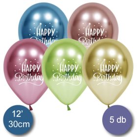   Szülinapi latex lufi 11" 28cm 5db Happy Birthday! Chrome