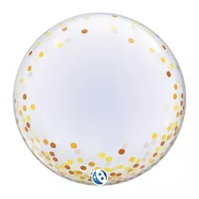   Deco Bubble lufi 24" 61cm krisztálytiszta, átlátszó, Arany konfetti mintával