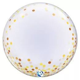 Deco Bubble lufi 24" 61cm krisztálytiszta, átlátszó, Arany konfetti mintával