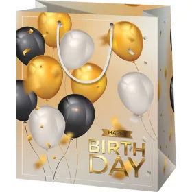 Dísztasak, közepes, álló, lufis, Happy Birthday 
