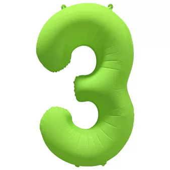 Számos lufi 34" 86cm óriás neon Zöld szám, számjegy 3-as, 