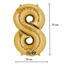   Számos lufi 14" (35cm) fólia szám, számjegy 8 levegővel tölthető, arany