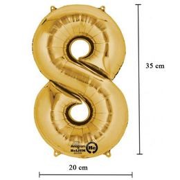 Számos lufi 16" (40cm) fólia szám, számjegy 8 levegővel tölthető, arany, 3309101