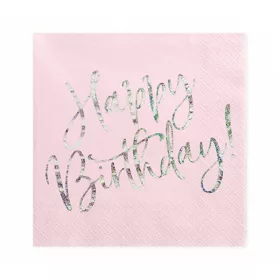 Szalvéta 33x33cm Happy Birthday, elegáns, 20db, púder