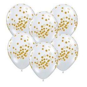   Qualatex lufi 11" 28cm, 25db/csom, diamond clear, kristálytiszta, átlátszó, konfetti pöttyös,confetti dots, 56844