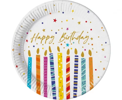 Papírtányér 23cm 8db Happy Birthday