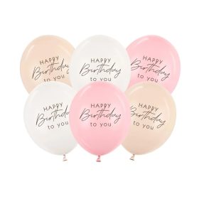   Szülinapi latex lufi 11" 28cm 6db Happy Birthday, Pink Mix