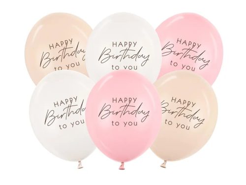 Szülinapi latex lufi 11" 28cm 6db Happy Birthday, Pink Mix