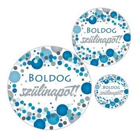 Matrica kék konfettis Boldog szülinapot felirattal m29775