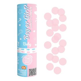   Konfetti ágyú, 15cm-es, Boy or Girl, rózsaszín kerek konfettit kilövő