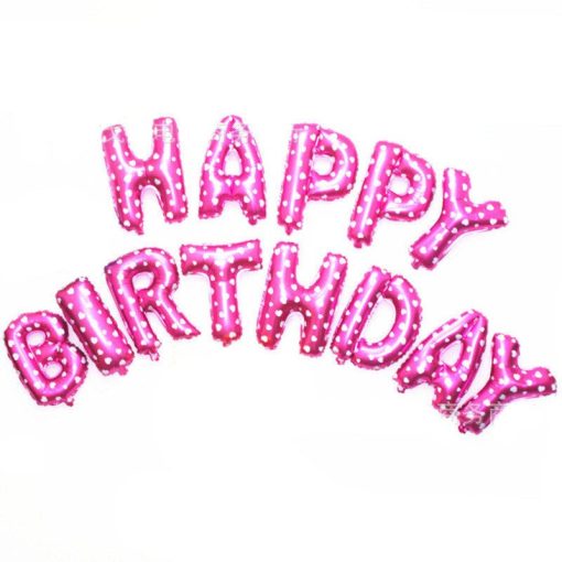 Happy Birthday felirat, rózsaszín, fehér szív mintával, 16" fólia betűk, csak levegővel tölthető