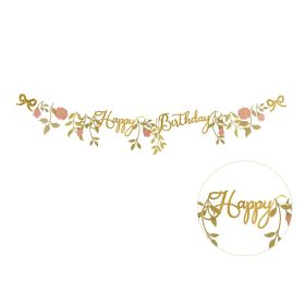 Happy Birthday betűfüzér, virágos, 1,3m