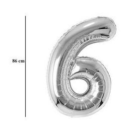   Számos lufi 34" 86cm óriás Ezüst szám, számjegy 6-os
