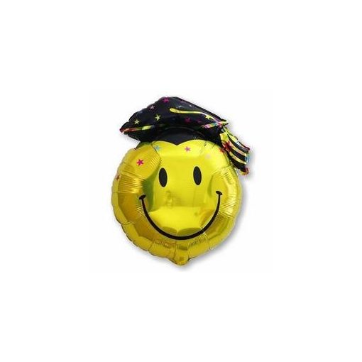 Ballagási fólia lufi 18" 45cm Smiley kalapban, héliummal töltve