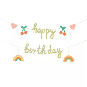 Happy Birthday betűfüzér, cseresznye, szivárvány,  1m