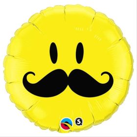 Mosolygó fólia lufi 18" 45cm, smiley face, Bajusz