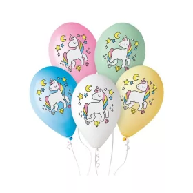   Mintás lufi 11" 28cm Unikornis, Unicorn, Egyszarvú, 5db