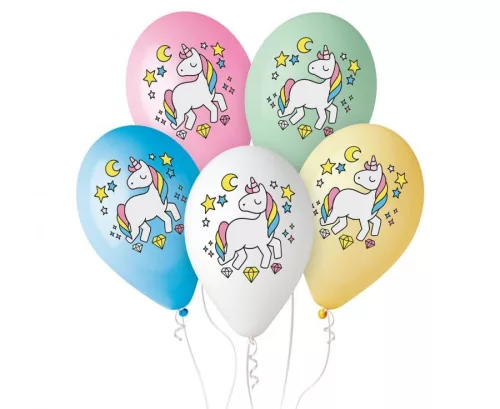 Mintás lufi 11" 28cm Unikornis, Unicorn, Egyszarvú, 5db
