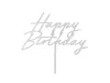 Tortabeszúró, tortadísz, Happy Birthday, Glitter ezüst