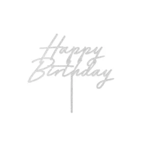 Tortabeszúró, tortadísz, Happy Birthday, Glitter ezüst