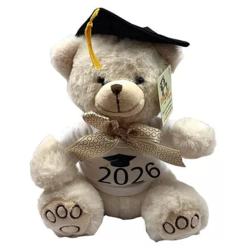 Plüss maci ballagásra, diplomaosztóra, 2026, 20cm, krém