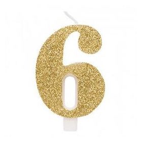 Számgyertya, csillogó arany, 6-os, gi50836