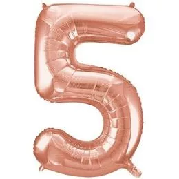 Számos lufi 34" 86cm óriás Rosegold szám, számjegy 5-ös