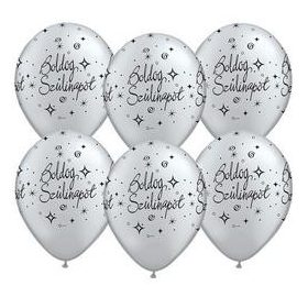   Szülinapi latex lufi 11" 28cm 6db Boldog szülinapot!, ezüst, q20710rp