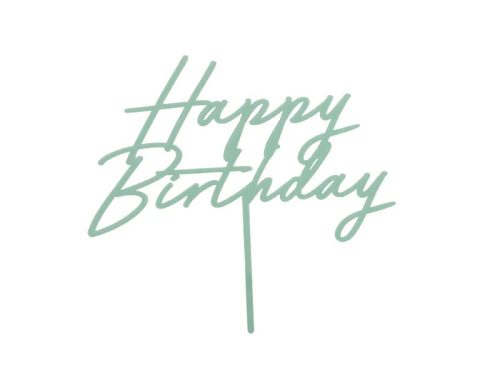 Tortabeszúró, tortadísz, Happy Birthday, pasztell zöld