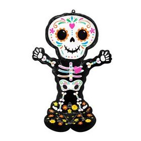   Óriás fólia lufi dekoráció, Airloonz, 52" 132cm Mexikói csontváz, Halloween, csak levegővel tölthető