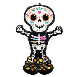 Óriás fólia lufi dekoráció, Airloonz, 52" 132cm Mexikói csontváz, Halloween, n4317911, levegővel tölthető