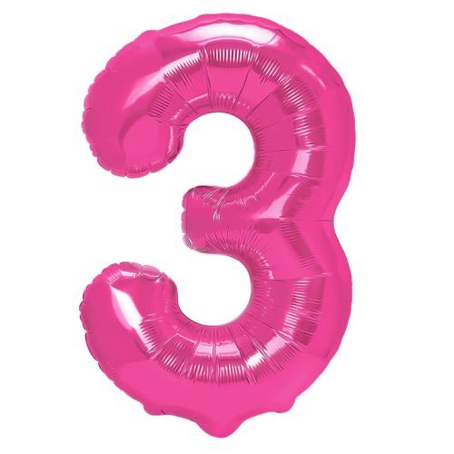 Számos lufi 14" (35cm) fólia szám, számjegy 3 levegővel tölthető, Rózsaszín