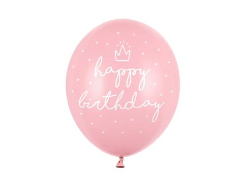 Mintás latex lufi 11" 28cm rózsaszín, Happy Birthday