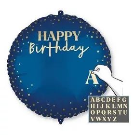   Szülinapi lufi 18" 45cm Happy Birthday, feliratozható, kék