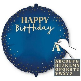 Szülinapi fólia lufi 18" 45cm Happy Birthday, feliratozható, kék