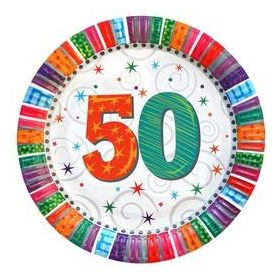 Papírtányér 50-es felirat, 23cm 6db, Radiant, 39871