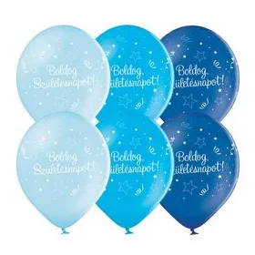   Szülinapi lufi 11" 28cm 6db Boldog születésnapot! kék, fiús színek