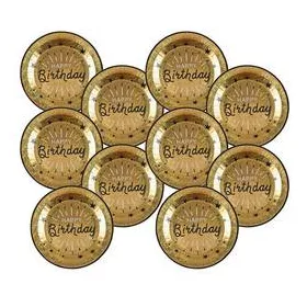   Papírtányér 23cm 10db Happy Birthday, elegáns Arany st7213-03
